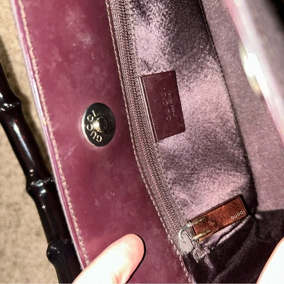 Gucci Dark Purple Satin Shoulder Bag with Bamboo Handle Vintage 1990s - Picture 11 of 13